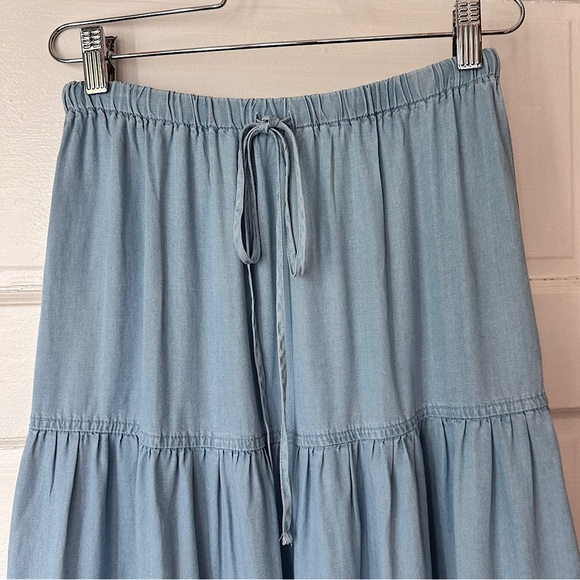 Sky to Moon Tiered Ruffle Maxi Skirt Chambray Graffiti Art Elastic Waist Boho - Picture 11 of 17